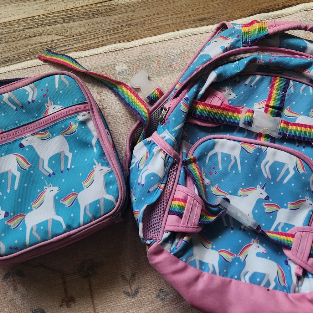 Pottery Barn Kids Unicorn Backpack and Lunch Bag - Blue and Pink